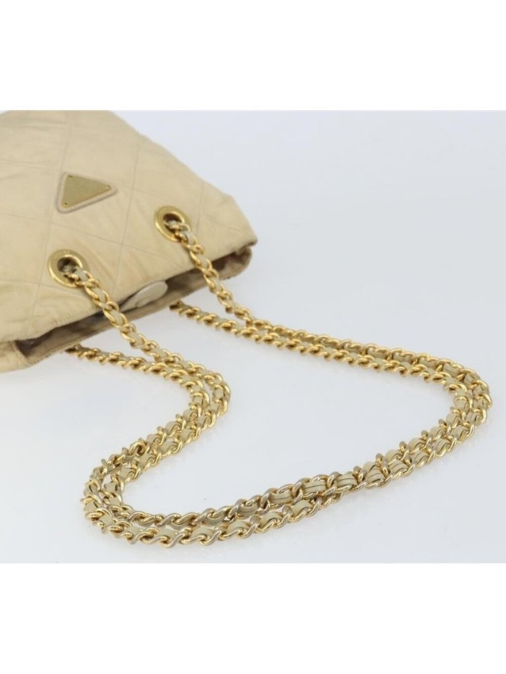 Authentic PRADA Chain Shoulder Bag Nylon Beige Gold - Picture 12 of 16